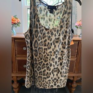INC brand size XL sleeveless blouse animal print with sequins